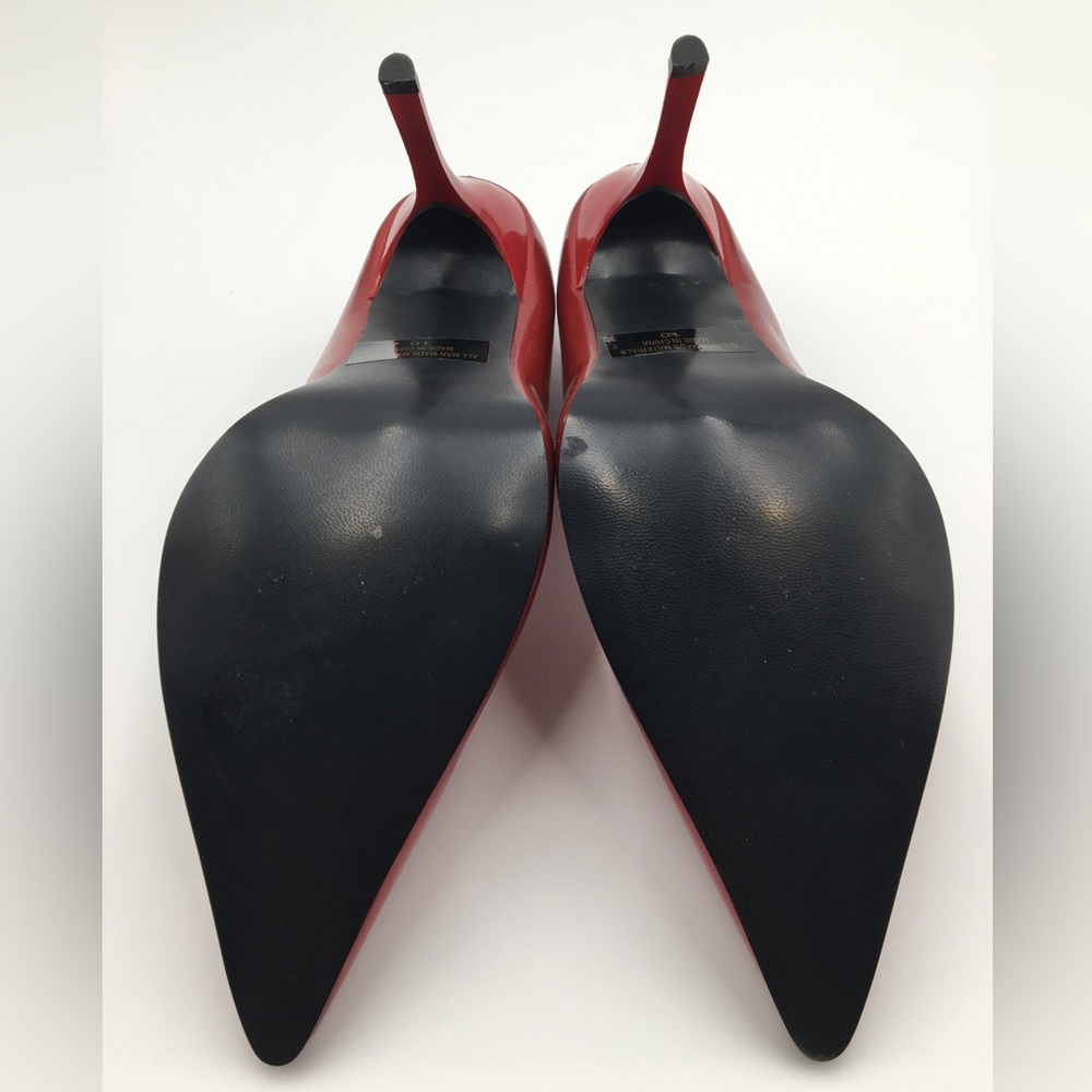 Vintage 4” Deep Red Fredericks of Hollywood Faux Leather Stilettos Size 10 👠🔥 - Picture 10 of 16